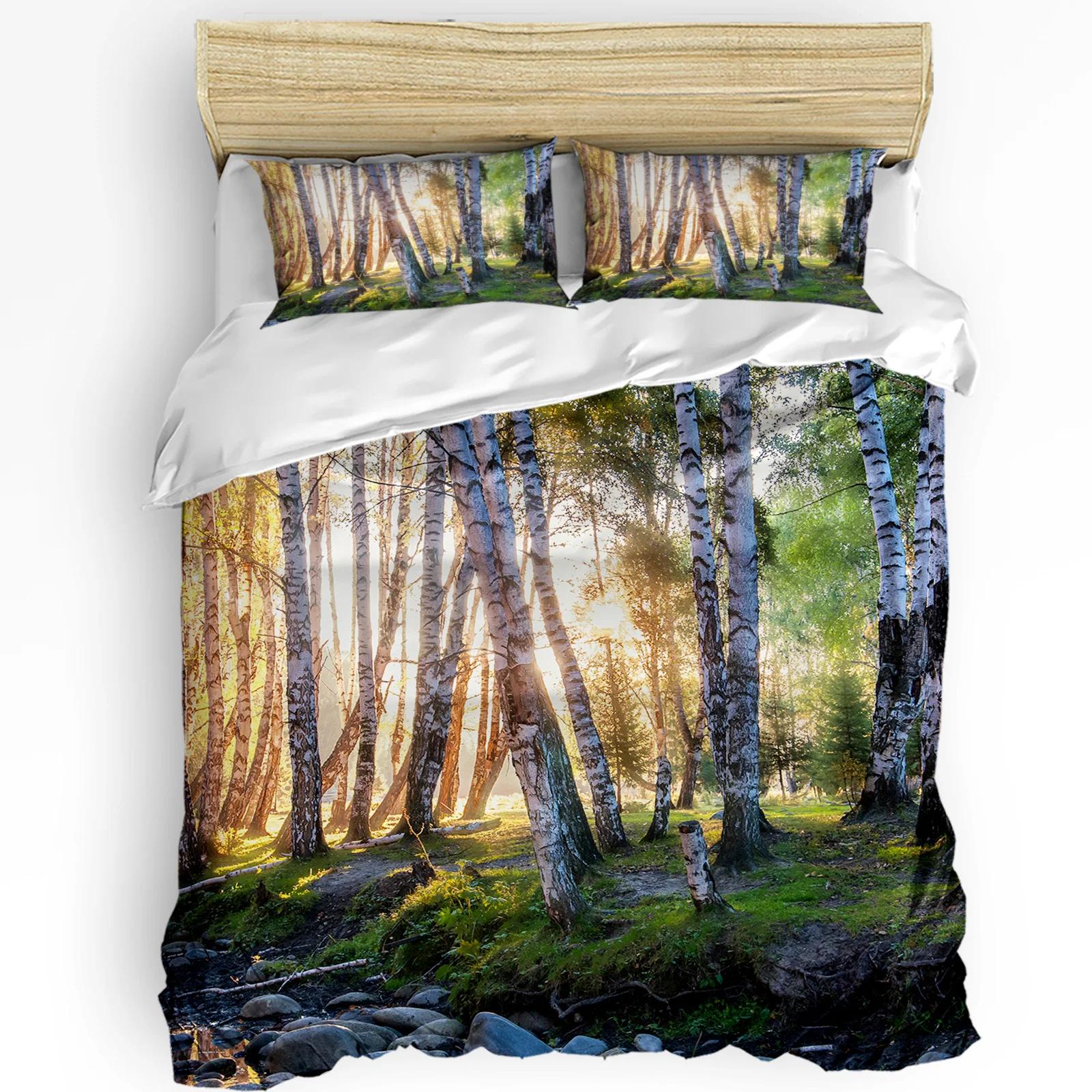 Birch Forest Woods Early Morning Duvet CoverPillow Case Custom 3pcs Bedding Set Quilt Cover Double Bed Home Textile